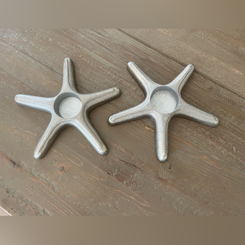Starfish Silver Metal Tea Light Candle Holders - EUC